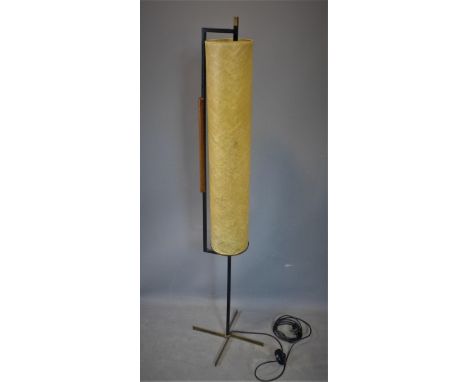 A mid 20th century floor standing lamp, with cylindrical velum shade, H.138cm 