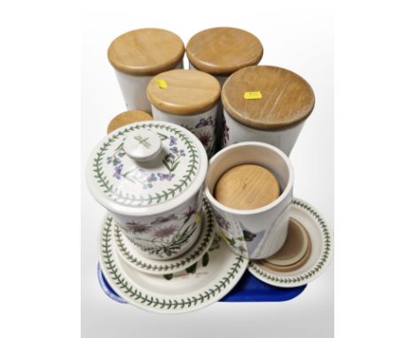A group of Portmeirion Botanic Garden kitchen storage jars and other table wares.
