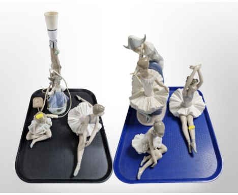 A group of Nao figures of girls, ballet dancers, lamp base, etc. (2 trays)