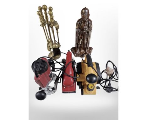Three power tools including Power Devil router, etc, and two fire companion sets (1 box)