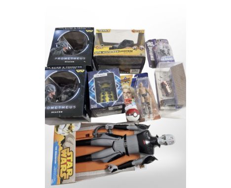 Various Mattel and other figures including DC, Dr Who, Alien, Star Wars, etc, boxed 