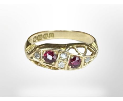 An antique 18ct gold ruby and diamond ring, size N CONDITION REPORT: 2.9g