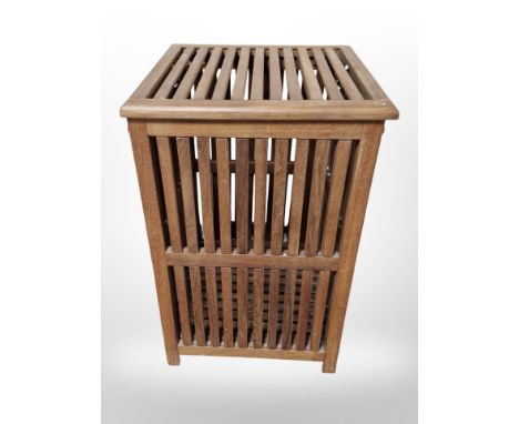 A Scandinavian teak lattice laundry hamper, width 50 cm 