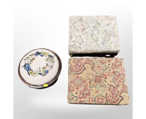 A Victorian circular tapestry stool and two rectangular stools 