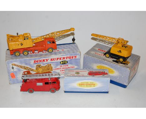 Three boxed Dinky Toys diecast, to include No.955 fire engine, No.971 Coles mobile crane, and No.972 Coles 20-ton crane