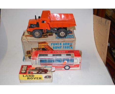 Three various boxed Marx Toys, Japanese and friction powered models, to include Marx PowerBrute dump truck 