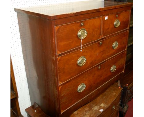 A 19th century mahogany and satinwood crossbanded chest of two short over two long drawers, having oval brass plate handles, 
