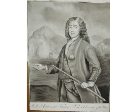 Portrait of the Honorable Edward Vernon - monochrome watercolour, one other of Sir Robert Harland, bears date 1784, pencil ex