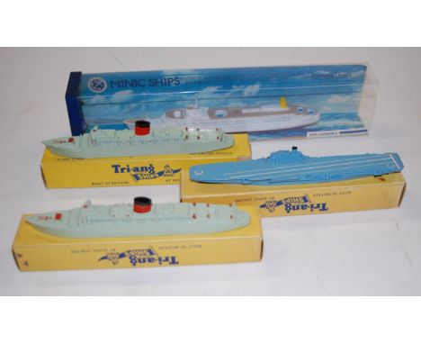 A collection of Triang Minic 1200 scale ships and empty boxes, to include M715 RMS Canberra 