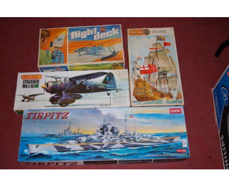 Four various Airfix and other plastic kits and accessories, to include Airfix HMS Prince, Airfix flight deck, and an Academy 