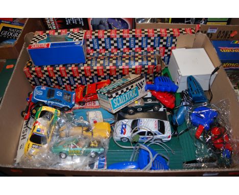 A large collection of boxed and loose Scalextric slot cars and accessories, to include C82 Lotus, Mercedes 33SL Roadster, rac