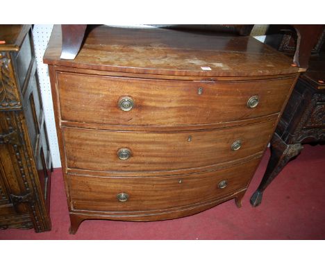 A 19th century mahogany bowfront chest of three long drawers, w.98cm