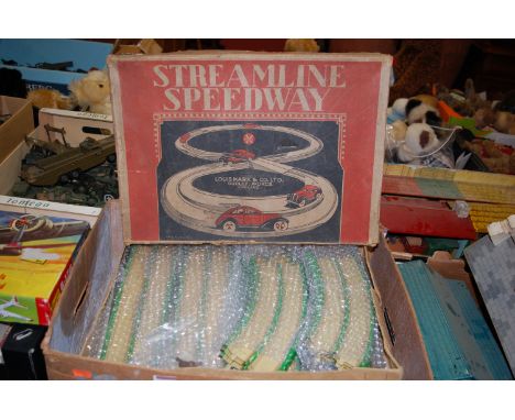 Two boxes Louis Marx streamlined Speedway playsets