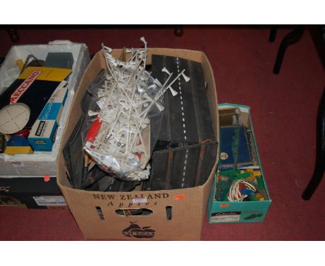 Two boxes qty Scalextric items to inc. track and track accessories