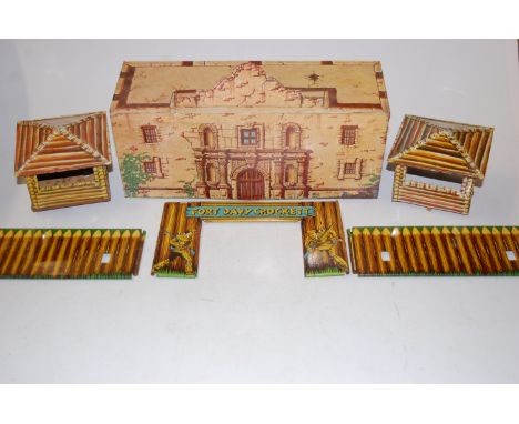 A Marx toys tinplate Davy Crockett fort and Stockdale playset 