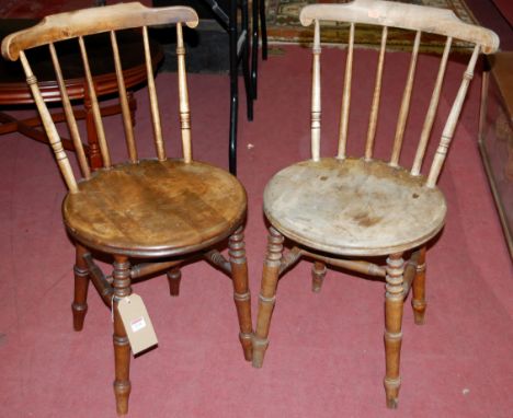 A set of seven early 20th century elm and beech stickback kitchen chairs, together with further early 20th century beech tub 