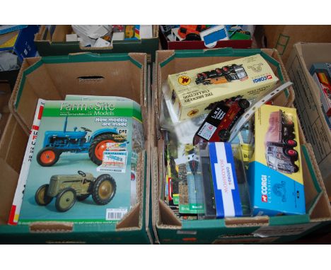 Two boxes qty modern release diecast and farm site models and model tractor magazines