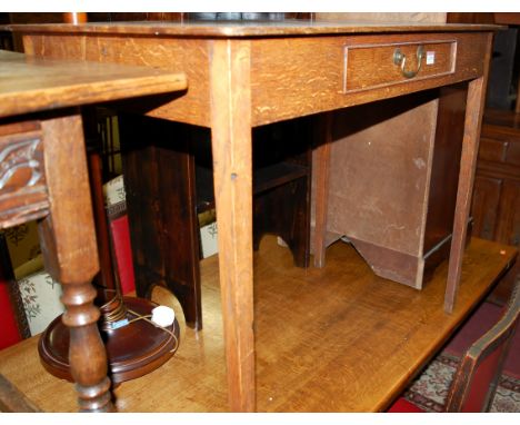 Occasional furniture to include; a 19th century oak single door side table, oak barley twist occasional table, turned standar