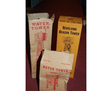 A quantity of Louis Marx plastic railway accessory items, to include water tower, revolving beacon tower etc 