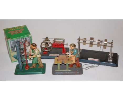 A quantity of mixed stationery steam workshop accessories, to include angle grinder, jigsaw, line shafts etc 