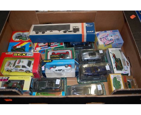 A box containing a quantity of modern release and vintage diecast, to include Matchbox Scalextric BMW M3, Corgi Chipperfields