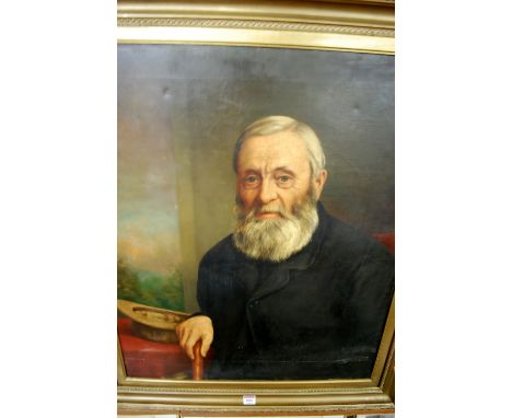 19th century school - Half-length portrait study of a bearded man wearing black overcoat, 76 x 62cm