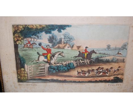 After D. Wolstenholme, Stag hunting, a set of four mezzotints, Going out in the morning, Full cry, At bay and Taking water, L
