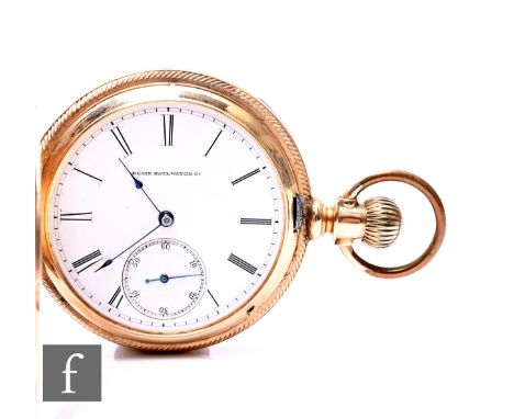 Amended description - An American 14ct Elgin full hunter, crown wind pocket watch, Roman numerals to a white enamelled dial, 