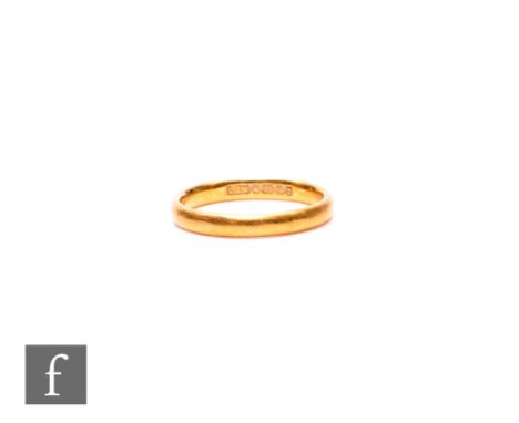 A 22ct D shaped wedding ring, weight 2.8g, ring size K.