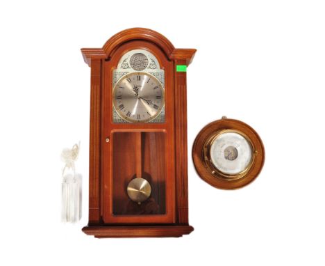 A 20th century Kelvin Hughes brass &amp; wood wall barometer. The lot together with a 20th century Acctim Westminster chime w