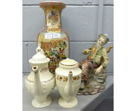 A Chinese vase, two teapots including Myott Indian Tree and an Italian figure **PLEASE NOTE THIS LOT IS NOT ELIGIBLE FOR POST