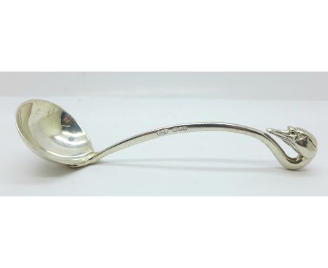 A silver ladle spoon with swan handle by Sarah Jones, 42.8g 