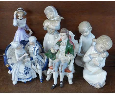 A Francesca Art china figure, Jessica, by L. Sutton, a Nao figure and four other figures including continental 