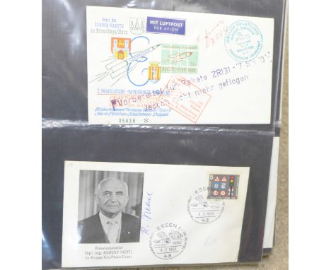 Flown covers in album, including Rocket Mail, Balloon Post, First Flight, etc., and some signed (44 covers) 