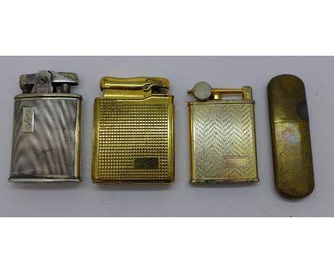 A silver lighter and three other lighters 