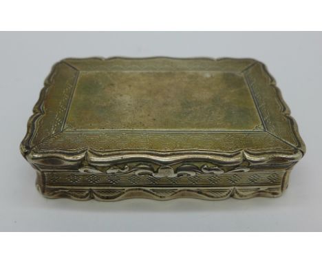 An early Victorian silver snuff box, Birmingham hallmark, Edward Smith, a/f 