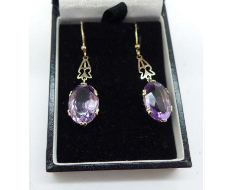 A pair of 9ct gold and amethyst earrings 
