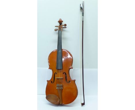 A Stentor student violin, with bow, cased, 36.5cm back 