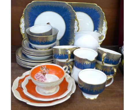 A collection of teaware including Fenton and three Royal Worcester trios 
