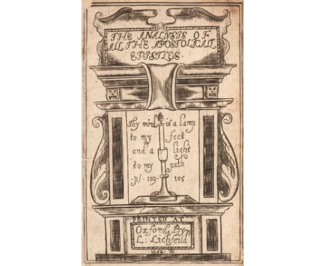 Dale (John). The Analysis of all the Epistles of the New Testament, Oxford: Printed by Leonard Lichfield, Printer to the Univ