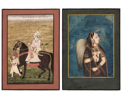 * India School. Two portrait studies, mid -to-late 19th century, a pair of watercolour and gouache paintings, one showing a n