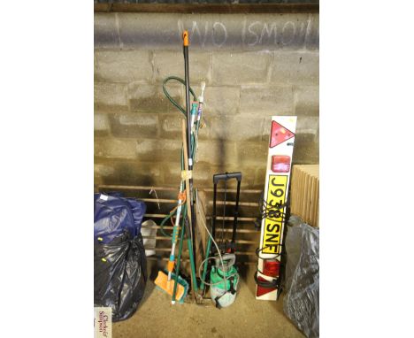 A quantity of gardening tools to include loppers, brushes, garden hand pump sprayer etc. 
