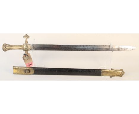 A British 1856 MkI drummers/band sword with brass mounted leather scabbard