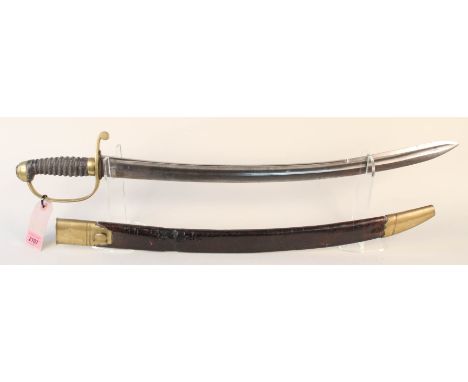 A British Constabulary hanger with brass mounted leather scabbard, mid 19th Century