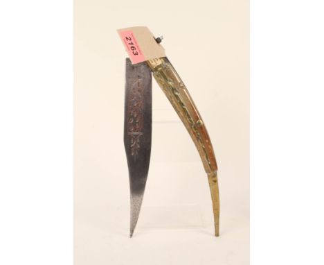 A Spanish early 19th Century Navaja folding knife, when opened approx 20 1/2" in length, engraved blade folding away into she