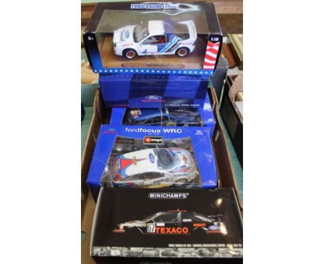 Five various boxed large scale rally cars, Burago, Minichamps etc