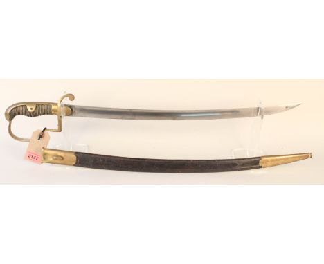 A Imperial German hanger/short sword with brass mounted leather scabbard, mid 19th Century (possible Police/Customs)