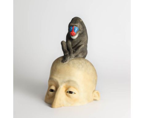 Skulptur HEAD WITH MANDRILL- David Pellettier (1950-) Limitiert: Stück 2 von 40  Original Zertifikat inkl. PROVENIENZ: Limiti