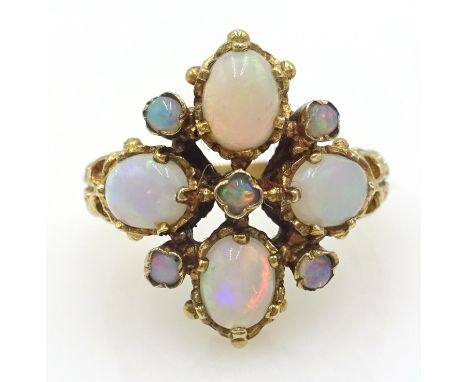 9ct gold opal cluster ring, hallmarked Condition Report Approx 3.8gm, size IClick here for further images, condition, auction