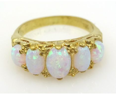 Five stone opal silver-gilt ring stamped SIL Condition Report Click here for further images, condition, auction times & deliv